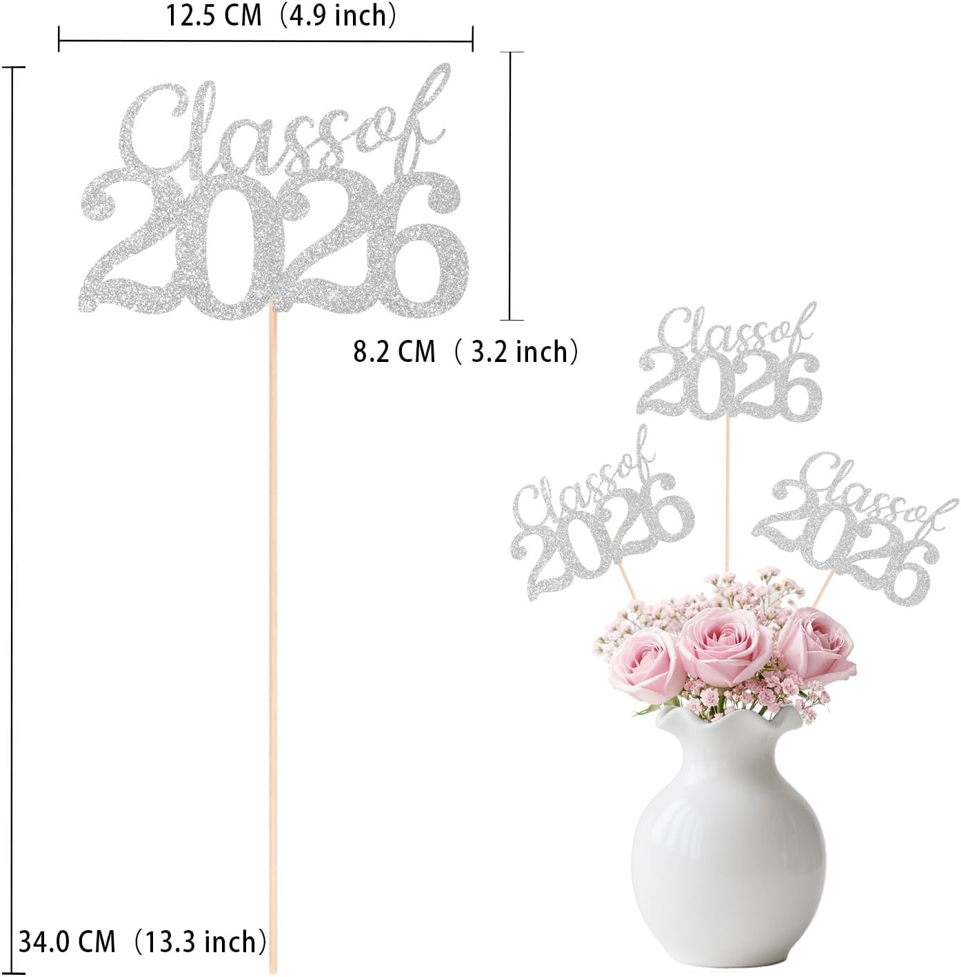 Gold Class of 2026 Double-sided Graduation Table Centerpieces, 12 Pcs Grad Party Decorations with Sticks, Graduation 2026 Party Supplies for Table Decor