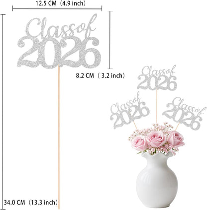 Gold Class of 2026 Double-sided Graduation Table Centerpieces, 12 Pcs Grad Party Decorations with Sticks, Graduation 2026 Party Supplies for Table Decor