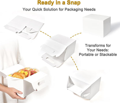 Happyhiram 30 CT Large Welcome Boxes with Handles White, 9x6x6 Gable Gift Easter Boxes Cardboard Paper Party Favor Boxes Barn Style Carry Out Box Recyclable Paper Gift Packaging Boxes for Food Box Lunch Cookies Donuts Baby Shower Bridal Shower Wedding