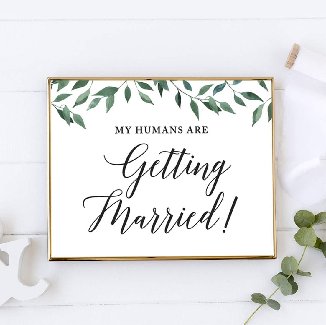 Andaz Press Wedding Party Signs, Natural Greenery Green Leaves, 8.5x11-inch, Bridal Shower Scavenger Hunt, 1-Pack - Colors D