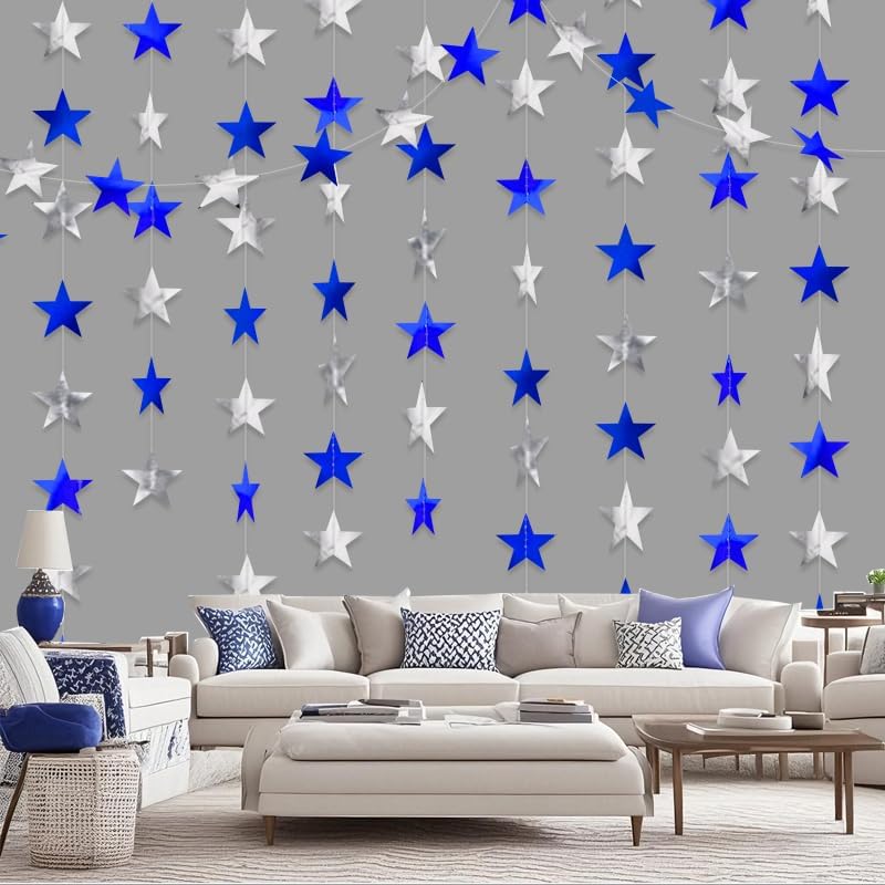 Iridescent Shining Star Hanging Garland Iridescent Hanging Sparkling Star Streamer Glitter Bunting Banner Twinkle Backdrop for Wedding Baby Shower Birthday Christmas Decorations 40 Feet