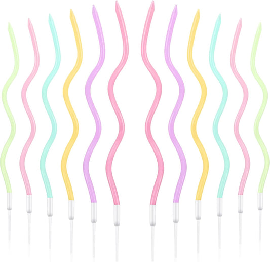 48 Pieces Twisty Birthday Spiral Cake Candles with Holders Long Thin Curly Coil Metallic Cake Cupcake Candles for Birthday Wedding Party Decoration(Metallic Gold)