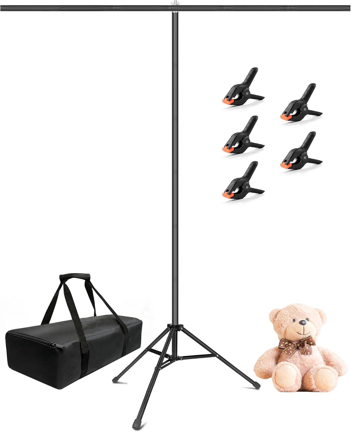 HEMMOTOP T Shape Backdrop Stand, 8x6.8ft(HxW) Portable Photo Background Stand Kit for Parties, Green Screen Stand Only with 5 Spring Clamps and Carrying Case, Banner Holder for Photoshoot, Photography