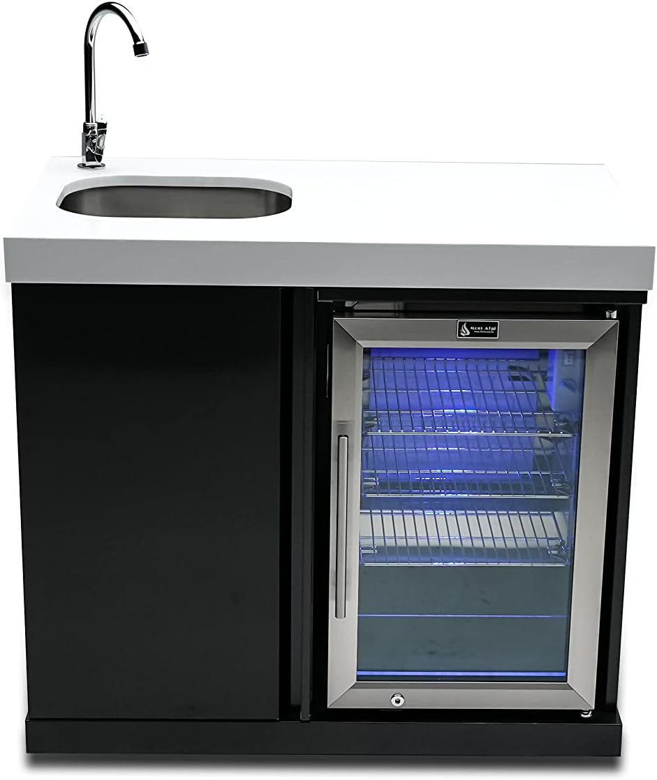 Mont Alpi Bar Series MA-BEVKEG Stainless Steel Outdoor Rated 3 Beer Tap Kegerator Keg Center Dispenser + Beverage Center with Compact Refrigerator + Granite Countertops