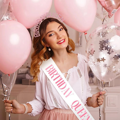 Birthday Sash & Crown for Women - Tiara Headband, Girls' Decorations Accessories