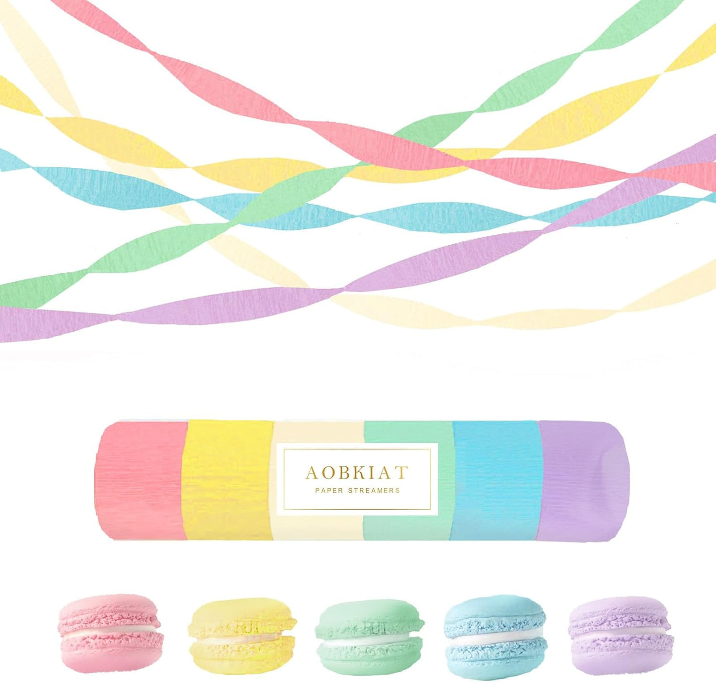 AOBKIAT Colorful Streamers Party Decorations,5 Rolls Vintage Rainbow Crepe Paper Streamers for Birthday,Candyland Theme Baby Shower,Fiesta,Wedding,Christmas,DIY Craft Crepe Paper,1.8 Inch x 82 Ft/Roll