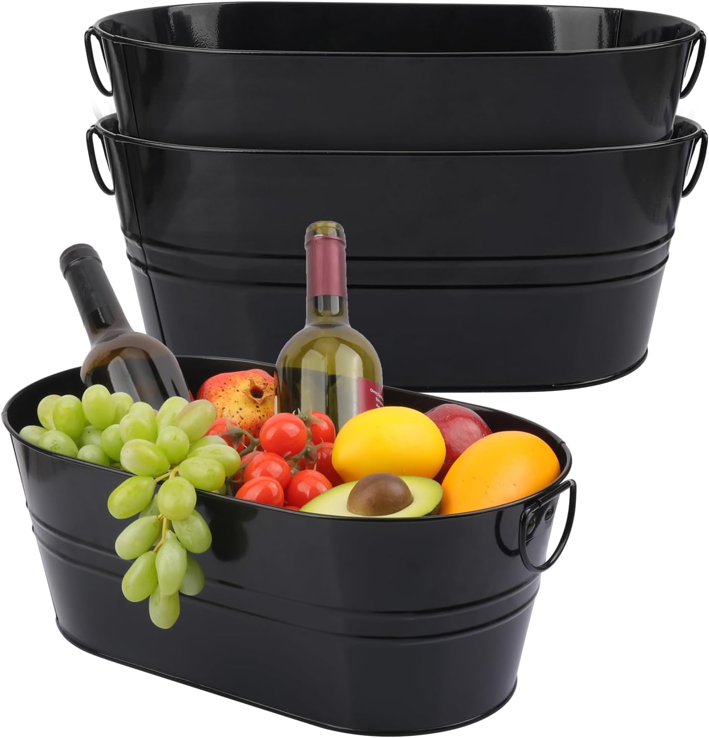 3 PCS 15.3 x 9 x 6 inches White Metal Galvanized Tub with Iron Handles, 3 Gallon Beverage Tubs for Parties, Large Ice Buckets for Beer, Wine, Cocktails & Outdoor Events