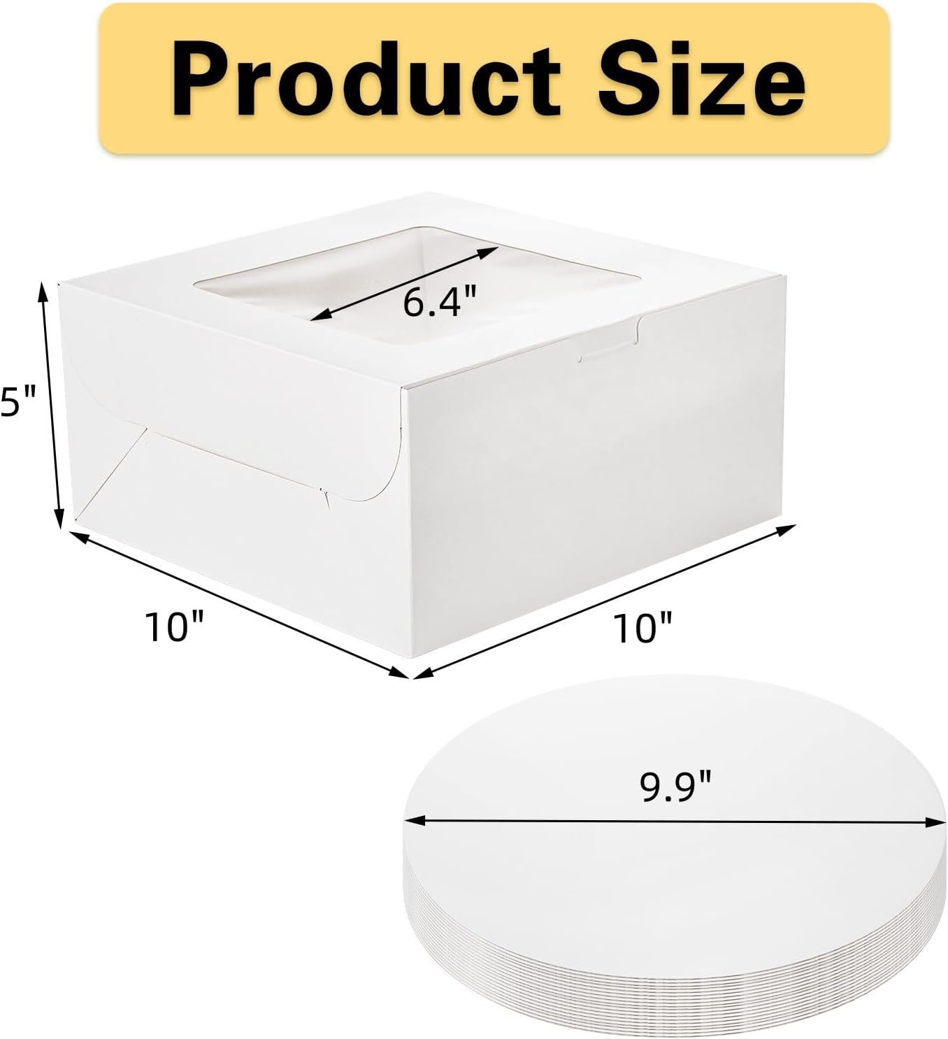 AVLA 20 Pack Cake Boxes with Window, 10 Inch Bakery Cake Boxes with Boards, Disposable Dessert Cake Container Carrier, White Pastry Pie Take Out Boxes for Wedding, Birthday Party, Easy Assembly