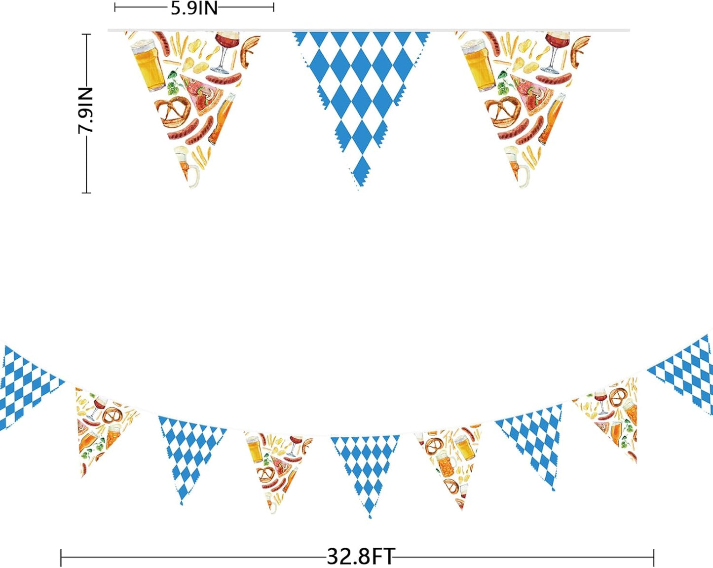 32Ft Dusty Blue Party Decorations Retro Blue Gingham Triangle Banner Flag Pennant Fabric Garland Streamers for Nautical Wedding Birthday Ahoy Achor Bridal Baby Shower Under The Sea Decor Supplies
