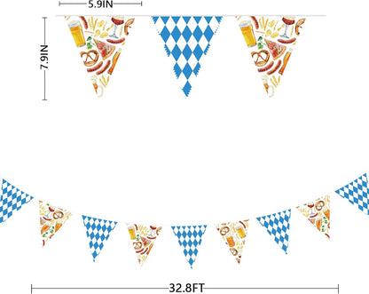 32Ft Dusty Blue Party Decorations Retro Blue Gingham Triangle Banner Flag Pennant Fabric Garland Streamers for Nautical Wedding Birthday Ahoy Achor Bridal Baby Shower Under The Sea Decor Supplies