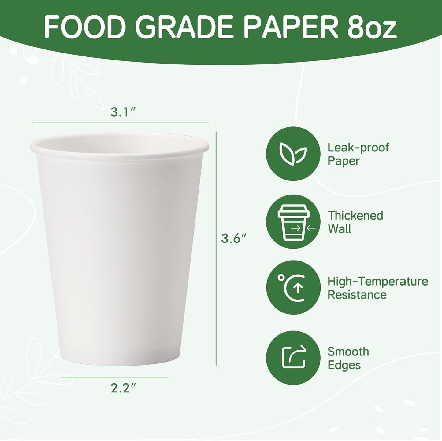 Coffee Cups 16 oz 200 Pack, Disposable Paper Cups for Hot Beverage Drinking, White Hot Cups Suitable for Party, Picnic, Travel, and Events