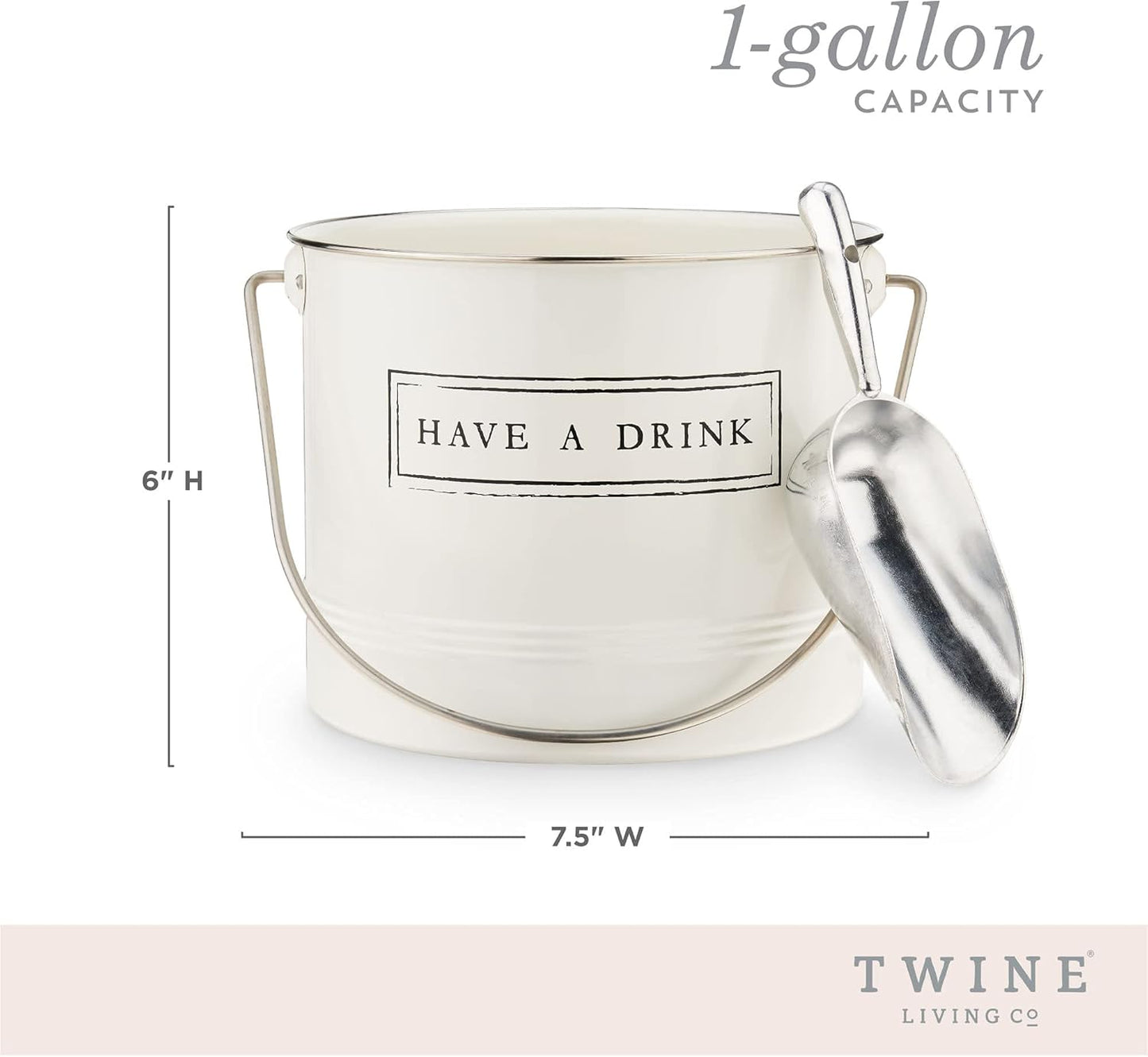 Twine Farmhouse Ice Bucket with Scoop - Beverage Tub Wrapped with Rope for Parties - Galvanized Metal Bucket Cooler & Drink Tub Holds 1 Gallon