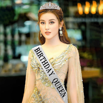 Birthday Sash for Women,Birthday Crown Tiaras for Women,Gold Rhinestone Queen Sash and Crown Tiara Headband for Party Decorations