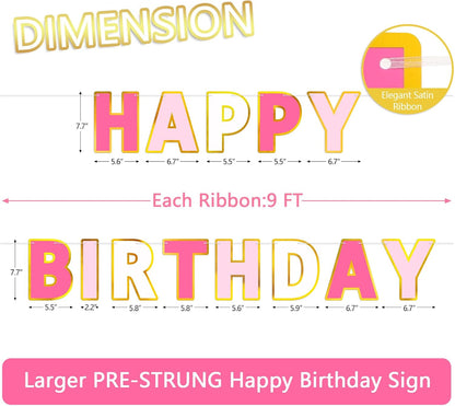 Happy Birthday Banner - 9ft Pre-Strung Happy Birthday Sign for Women, Men, Girls, Boys - No DIY Birthday Decorations & Party Supplies(Macaron)