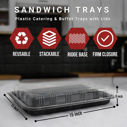 6 Pack Catering Trays with Lid – 13" Serving Trays with Lids - Reusable Serving Platter With Lid for Catering, Buffet, Picnics & Events – Party Trays With Lids (13.39 × 9.84 × 2.95 inch)