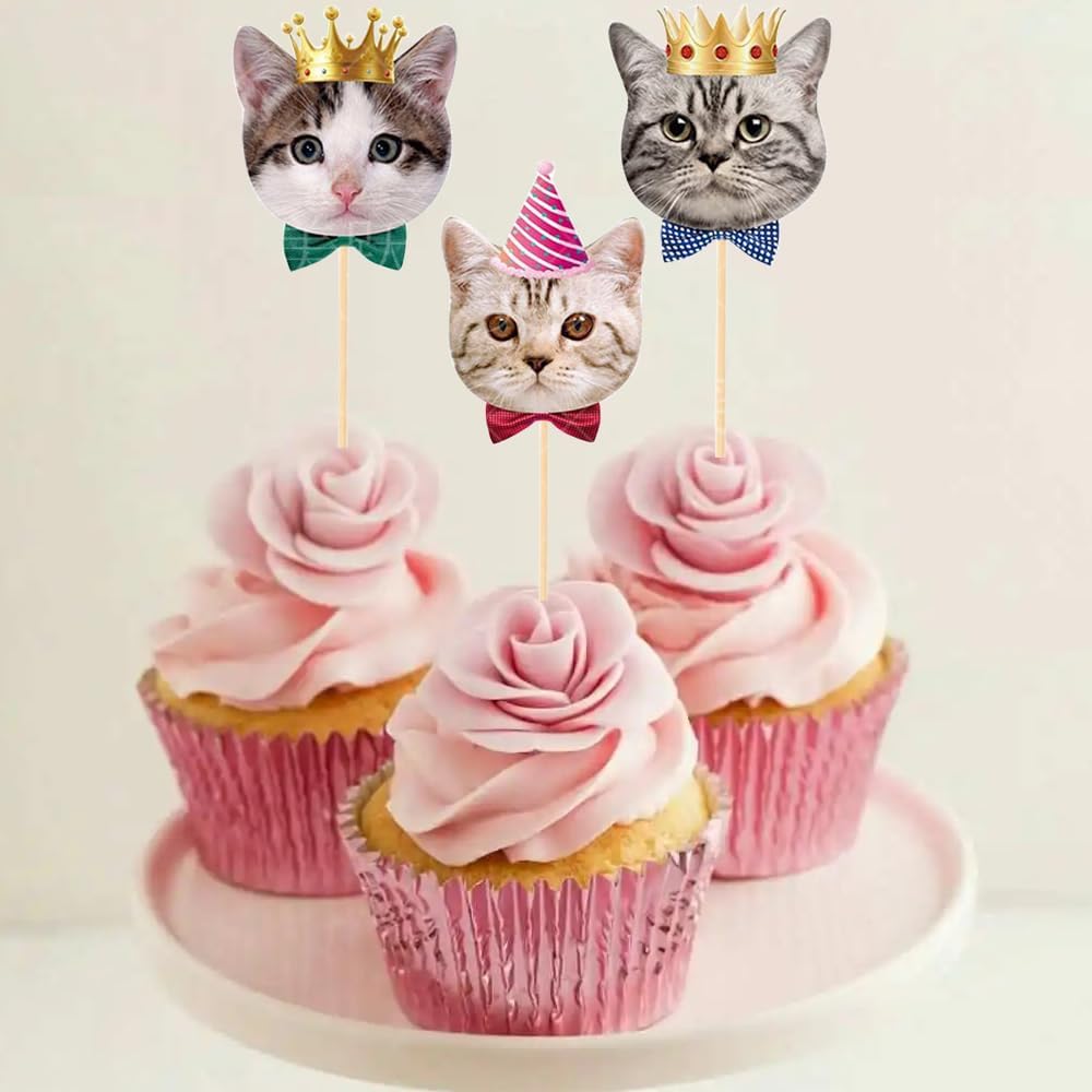 Pet Cat Cupcake Toppers,24 PCS Cats Cake Topper,Cat Birthday Decorations,Cat Party Decorations