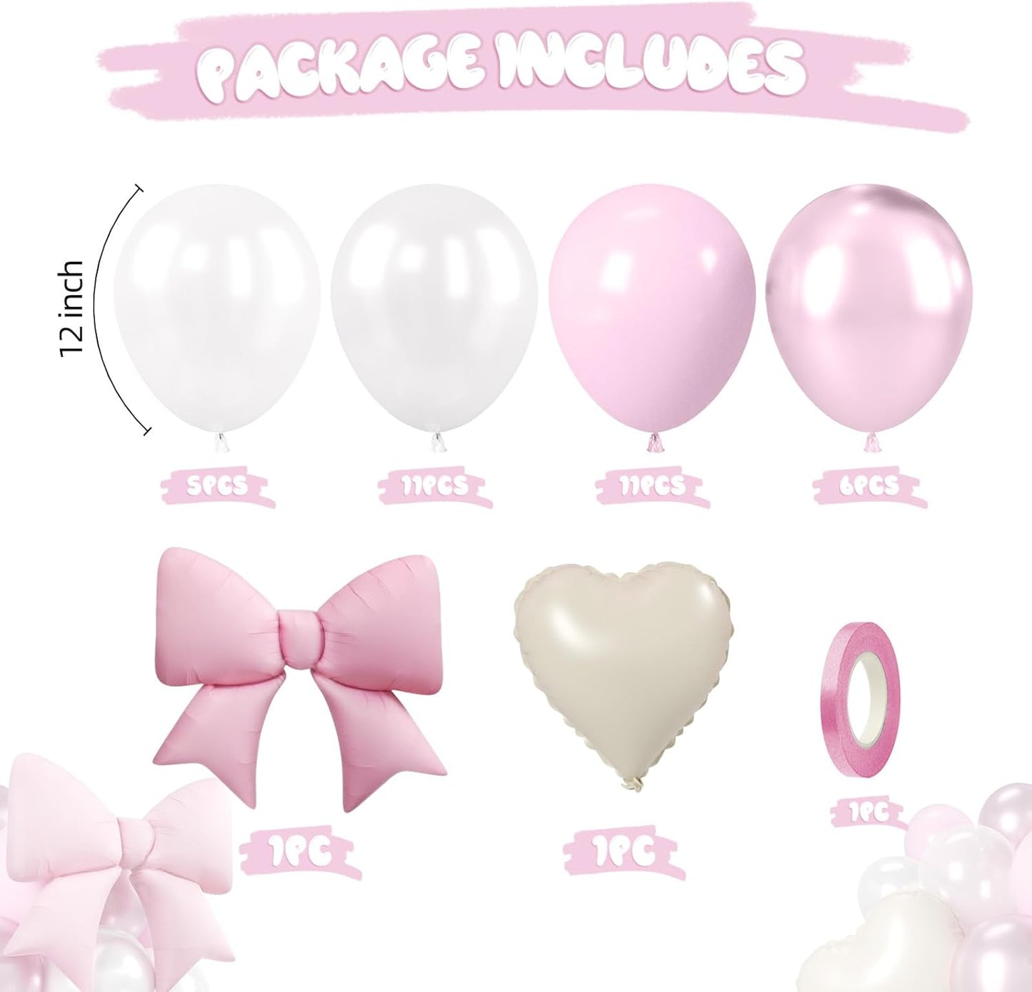 Black White Bow Balloons, 50 Pcs Pearl White Dot Printed Balloons with Black Bow and Cream Heart foil Balloon for Alternative Birthday Party Baby Shower Wedding Bachelorette Party Decorations
