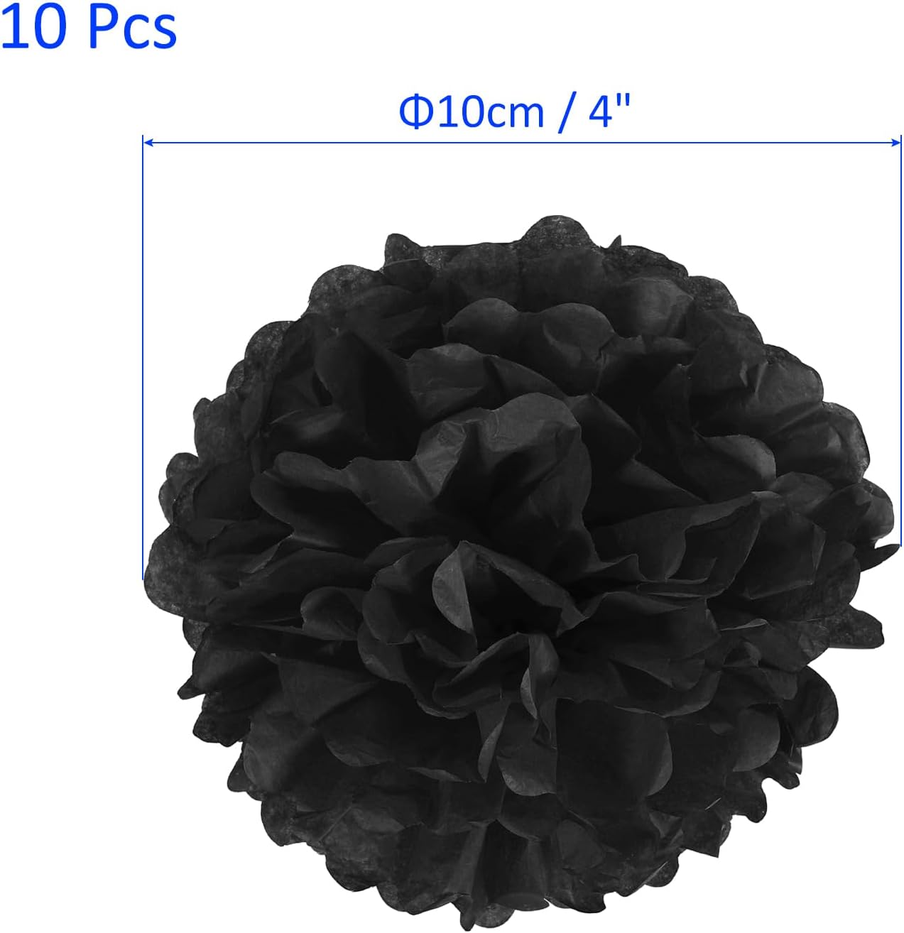 M METERXITY 10 Pack Tissue Pom Poms Flowers - Wedding Decoration, Durable & Beautiful, Apply to Birthday/Party/Wedding (4 Inches, Black)
