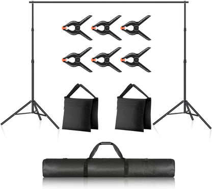 Neewer Photo Studio Backdrop Support System, 10ft/3m Wide 6.6ft/2m High Adjustable Background Stand with 4 Crossbars, 6 Backdrop Clamps, 2 Sandbags, and Carrying Bag for Portrait & Studio Photography