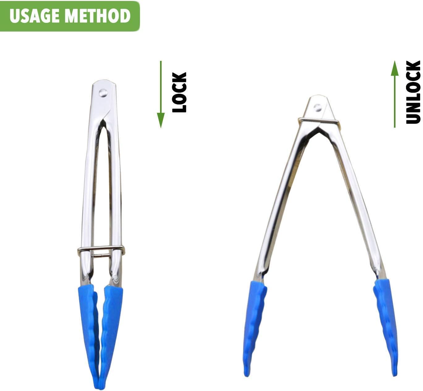 HINMAY Small Tongs with Silicone Tips 7-Inch Mini Serving Tongs, Set of 6 (Green Red Blue Purple Pink Orange)
