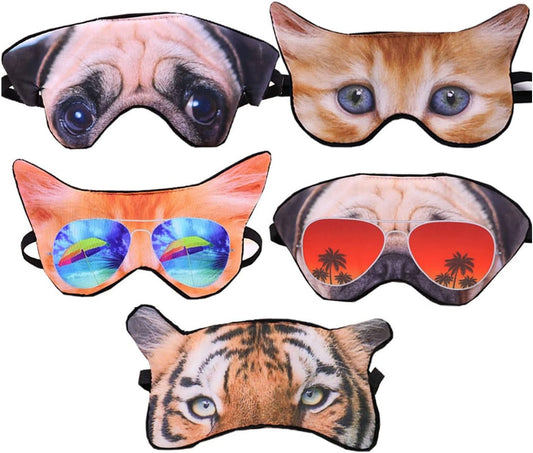 5 Pack Cute Animal Funny Sleep Eye Mask for Sleeping Cat Dog Soft Plush Blindfold Sleep Masks Eye Cover Eyeshade for Kids Girls Men Women Plane Travel Nap Night Sleeping Multicolored