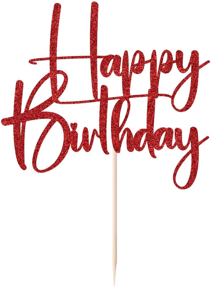 Happy Birthday Cake Topper,black Glitter Cake Pick Bunting Decor for Anniversary Birthday Party Cake Decorations Supplies