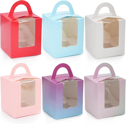 Zoyiancy 36PC Individual Cupcake Boxes, Single Cupcake Container with Window Insert and Handle, Colorful Cupcake Holders Portable Cupcake Carriers for Muffin, Dessert, Wedding, Birthday Party