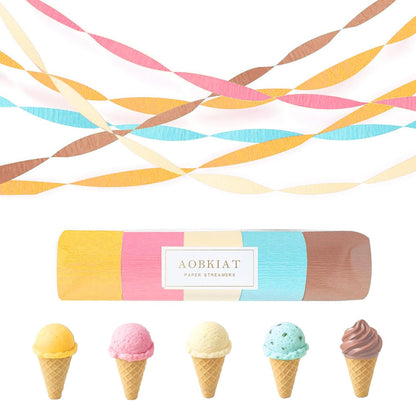 AOBKIAT Colorful Streamers Party Decorations,5 Rolls Vintage Rainbow Crepe Paper Streamers for Birthday,Candyland Theme Baby Shower,Fiesta,Wedding,Christmas,DIY Craft Crepe Paper,1.8 Inch x 82 Ft/Roll