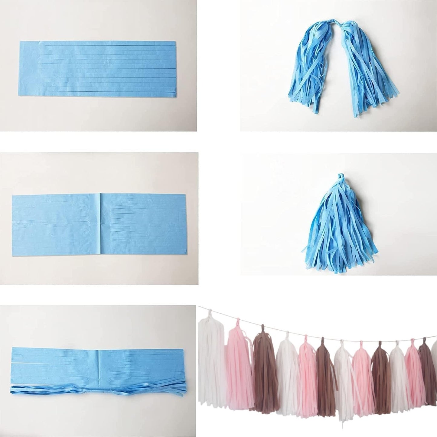 15 Pack Tissue Paper Tassel Garland Banner, Party Decoration in Pink, Brown and White Colors,DIY Kit
