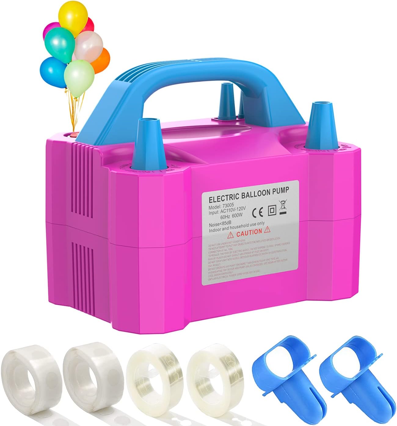 LANGXUN Portable High Power Electric Balloon Pump, Two Nozzle 110V 600W Air Blower Electric Ballon Inflator Pump for Party Latex Balloon Decoration Supplies (Yellow)