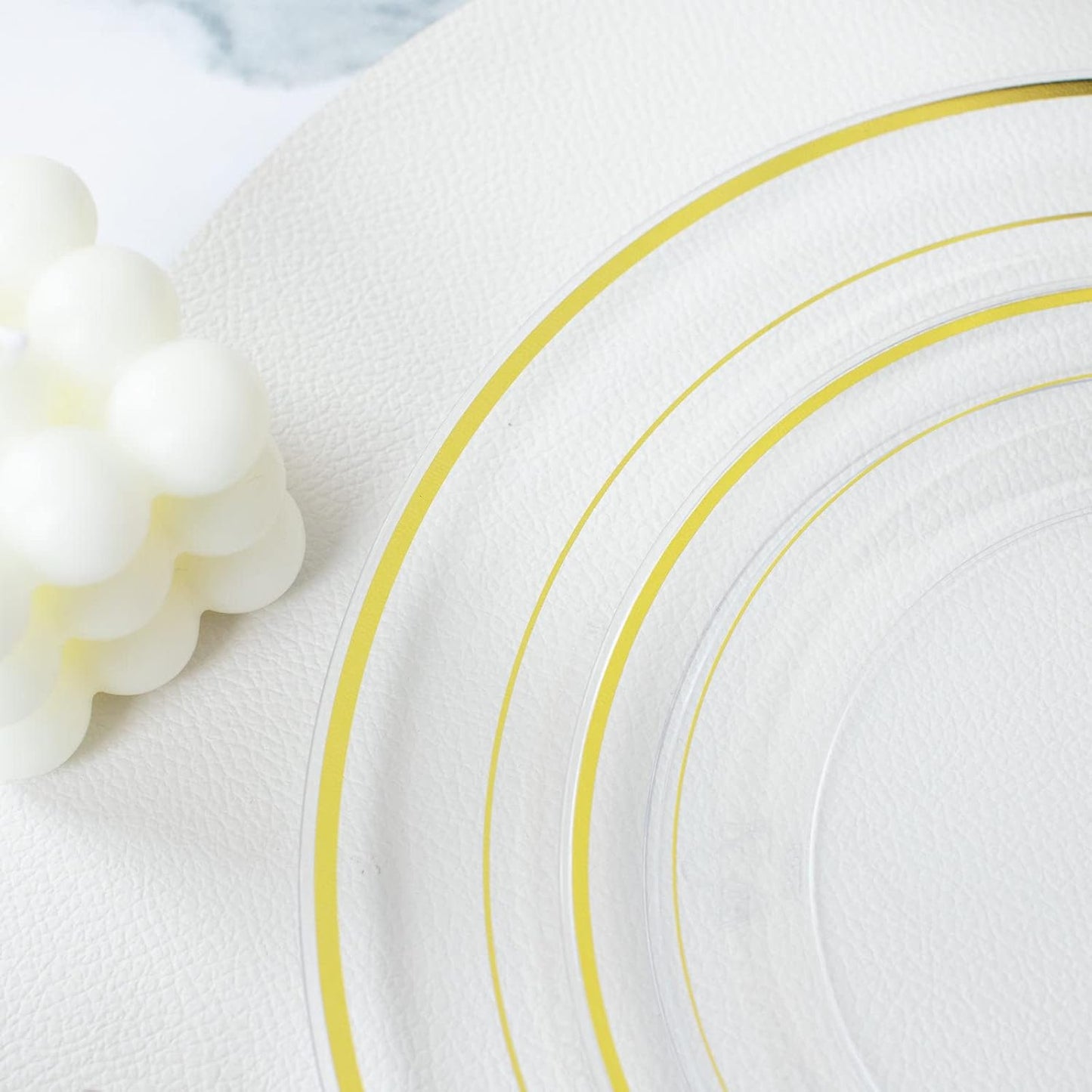 I00000 102 Pieces Gold Plastic Plates, Disposable Party Plates White Gold Rim, 51 Disposable Gold Dinner Plates 10.25 Inch and 51 Disposable Dessert Appetizer Elegant Fancy Wedding Plates 7.5 Inch