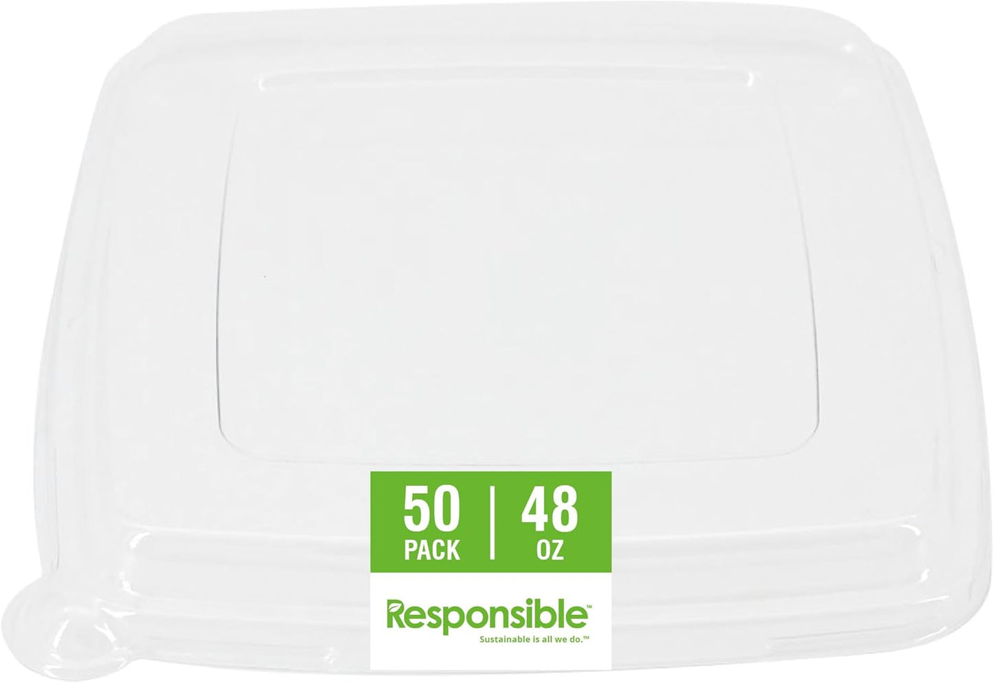 Responsible Products 100% Compostable Square Serving Bowls, 48 oz Disposable Paper Bowls, Microwave Safe, Freezer Safe, Soup Safe, No Plastic, Eco-Friendly, Tree-Free, No PFAS. White (50 Count)