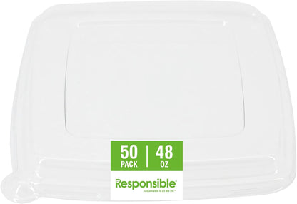 Responsible Products 100% Compostable Square Serving Bowls, 48 oz Disposable Paper Bowls, Microwave Safe, Freezer Safe, Soup Safe, No Plastic, Eco-Friendly, Tree-Free, No PFAS. White (50 Count)