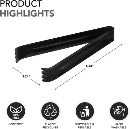 Party Essentials 6.5" Plastic Serving Tongs, 8-Count, Black