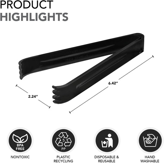 Party Essentials 6.5" Plastic Serving Tongs, 8-Count, Black