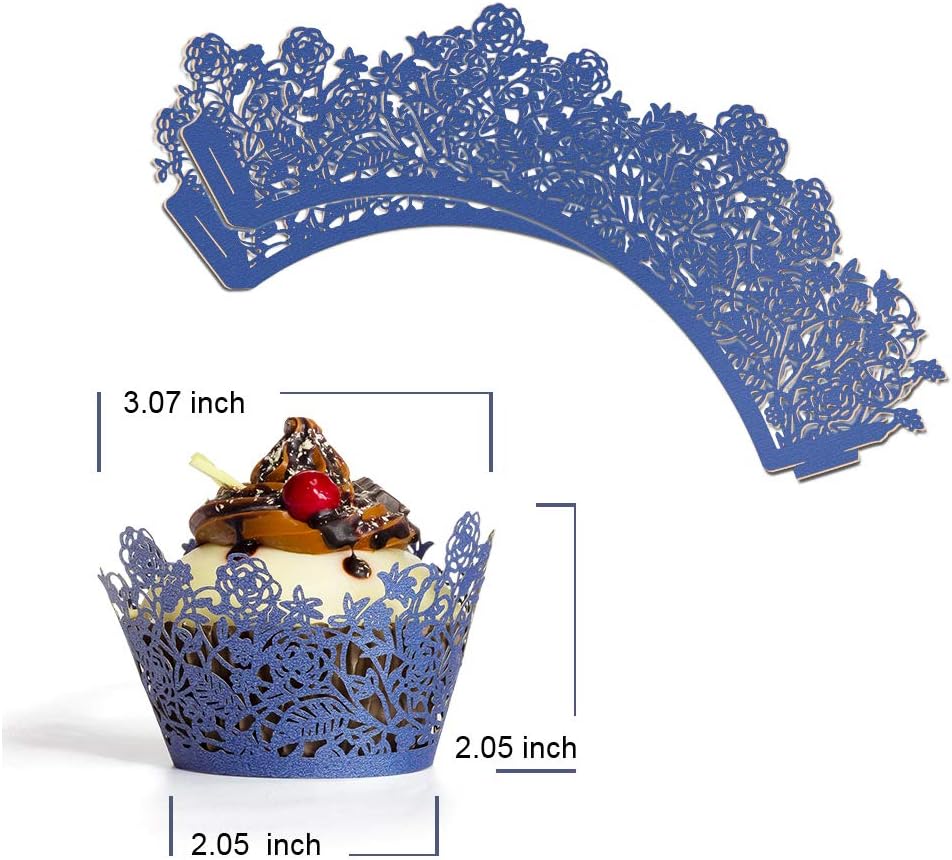 YOZATIA 60pcs Black Rose Lace Cupcake Wrappers Holders, Laser Cut Cupcake Liners Decorative Liners for Wedding Party Birthday Cake Decoration Supplies