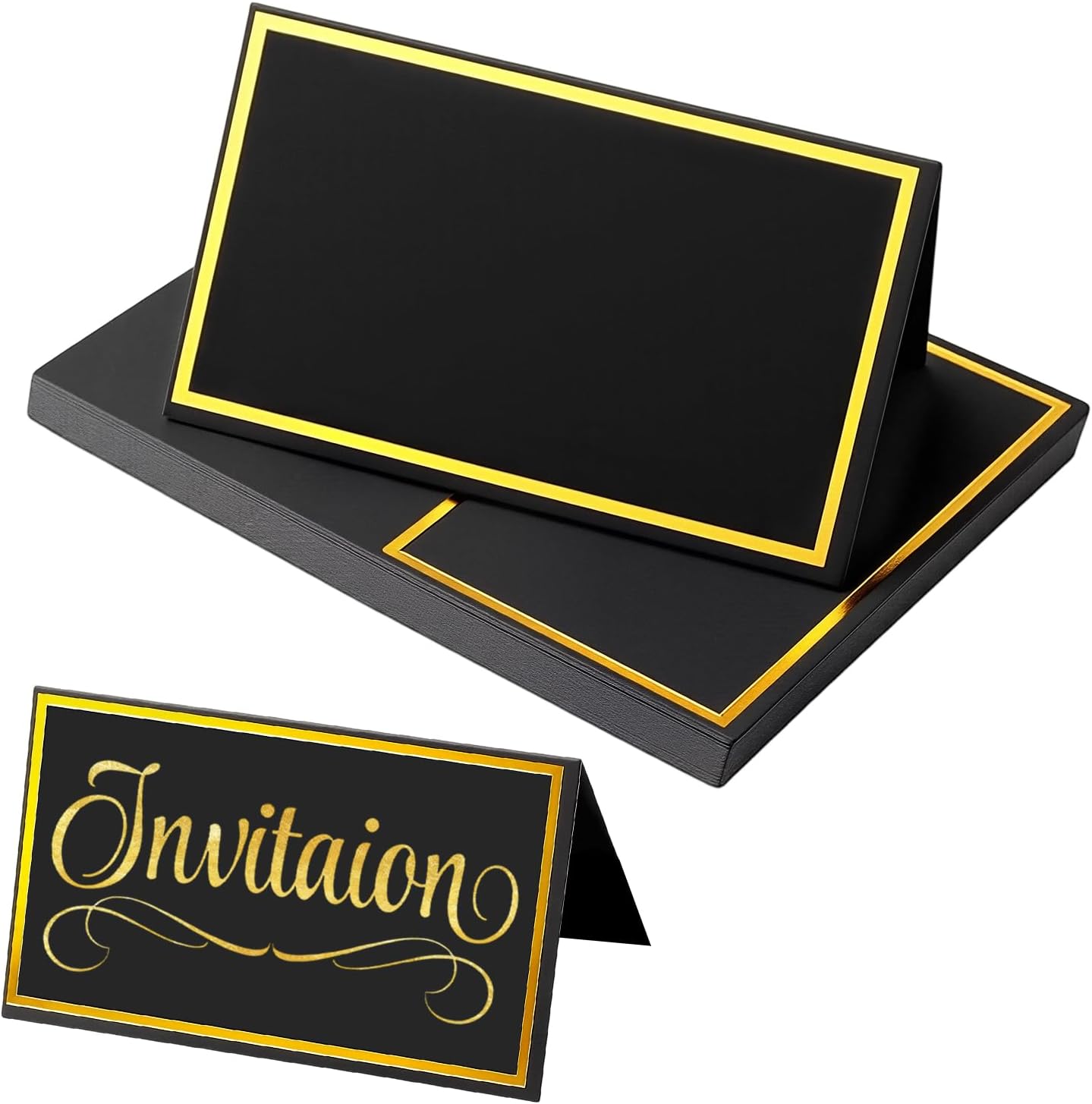 25 Pcs Place Cards for Table Setting - 2'' x 3.5'' Black with Gold foil Trim Table Place Cards - Folded Table Tents Card Name Cards for Food Buffet, Wedding, Bakery Banquet, Party, Events Celebration