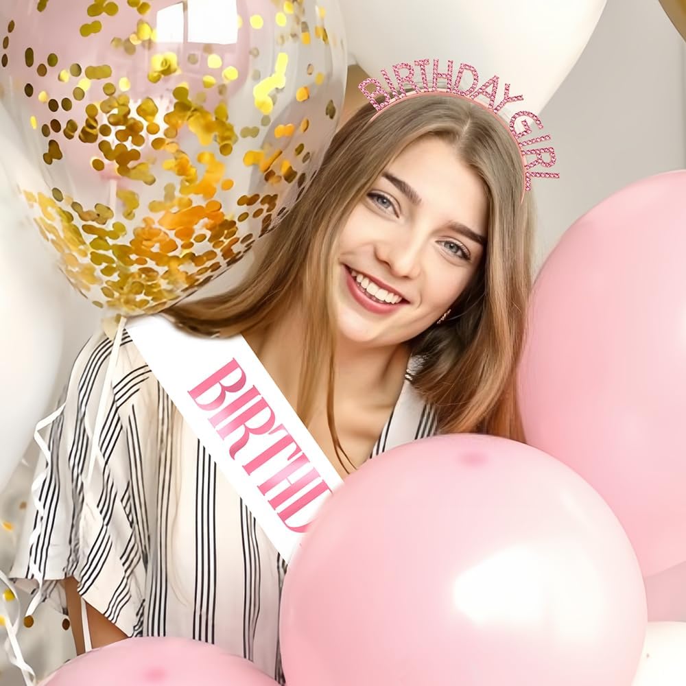 Birthday Sash & Crown for Women - Tiara Headband, Girls' Decorations Accessories