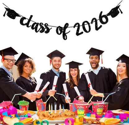 2026 Graduation Banners Party Decorations, Black Glitter We are So Proud of You Graduation Banners Garland for Congratulation Graduations Party Supplies, School, Home, Car Decorations