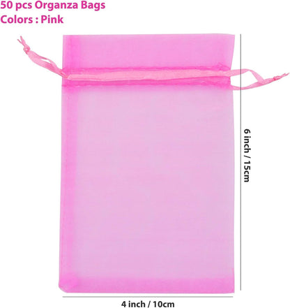 ANZNKU Pink Organza Bags 4 x 6 in 50PCS, Small Gift Bags for Goodie Candy Jewelry Soap Packaging, Cute Little Mesh Bag Drawstring Bulk for Wedding Birthday Party Favor Baby Shower & Easter Gifts Wrap
