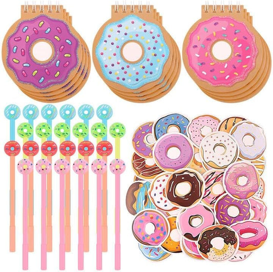 32 Pcs Donut Party Favors Bulk Donut Mini Spiral Notepads Donut Pens Stickers Set Donuts Birthday Party Supplies Gift for Classroom Reward Prizes Goodie Bag Stuffers