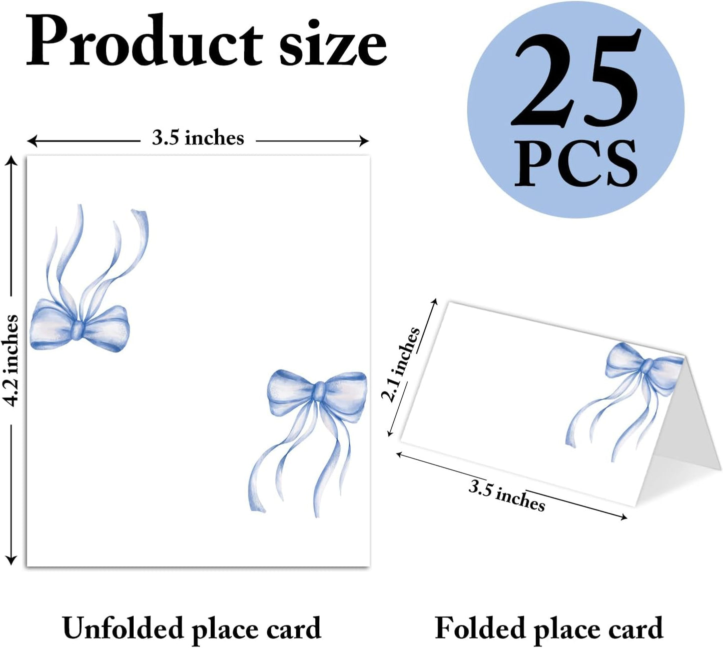 25 Pack Pink Plaid Bow Place Cards, Editable Name Cards for Table Setting, Tent Cards Food Label for Dinner Party, Bridal Shower, Wedding, Baby Shower and Events -T30