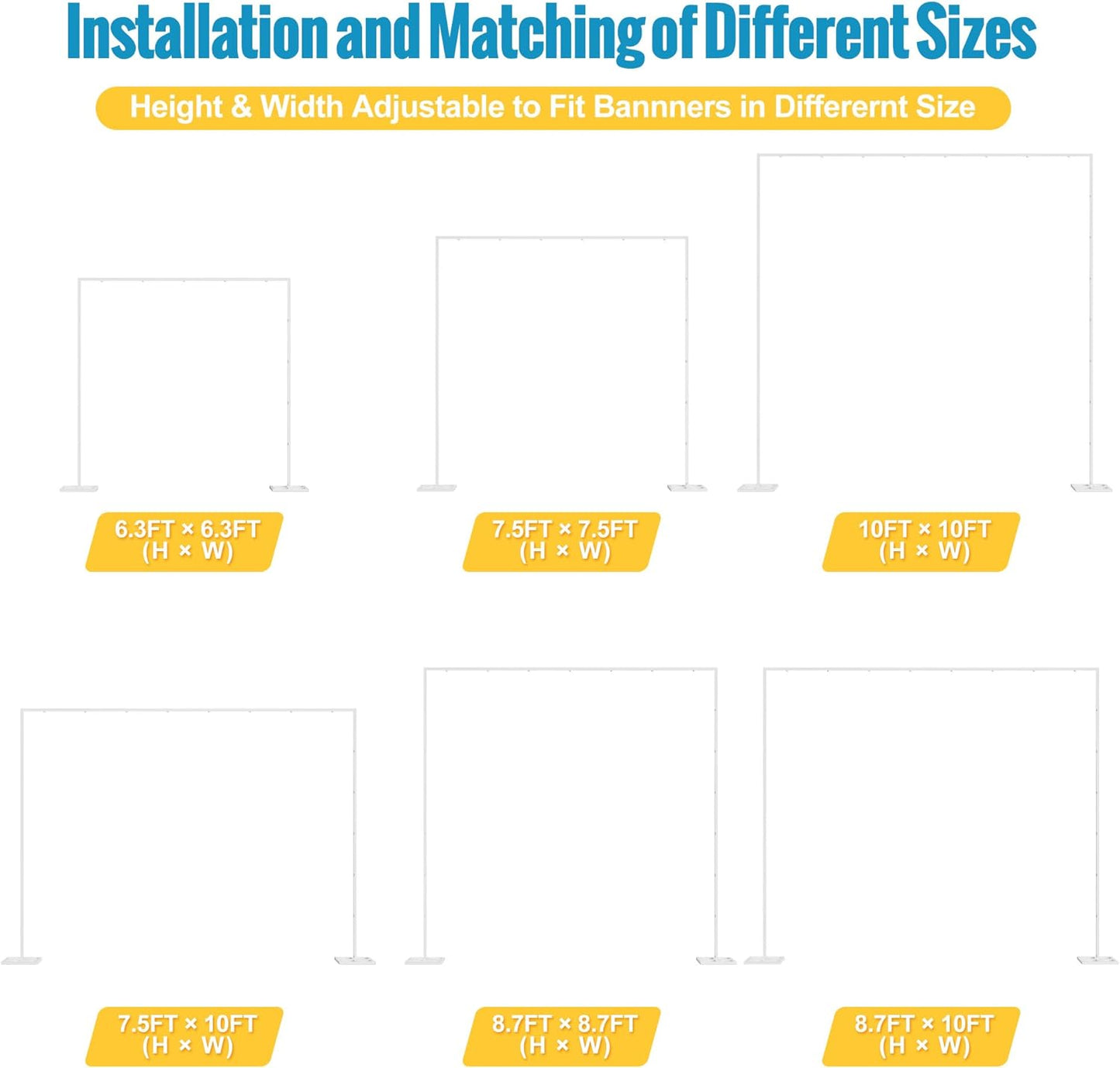 Fomcet 10FT x 10FT Backdrop Stand Heavy Duty with Base, Gold Portable Adjustable Pipe and Drape Kit, Square Metal Arch Party Frame for Wedding Birthday Parties Banquet Decorations