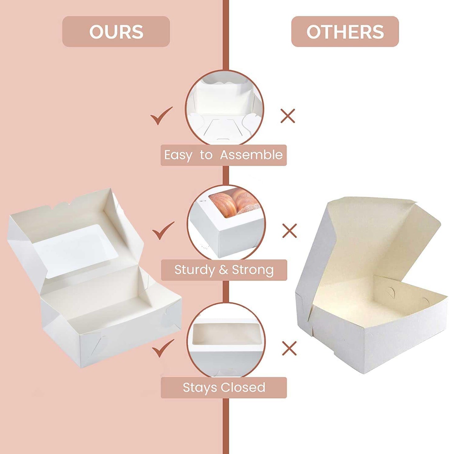 Leafiew 30 Pack Cookie Boxes with Window for Gift Giving – 9x6x3 Inches Bakery Boxes - Small Cookie Containers for Treats, Desserts, Strawberries, Cupcake, Pastry, Charcuterie, Baked Goods (Brown)
