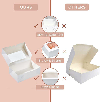 Leafiew 30 Pack Cookie Boxes with Window for Gift Giving – 9x6x3 Inches Bakery Boxes - Small Cookie Containers for Treats, Desserts, Strawberries, Cupcake, Pastry, Charcuterie, Baked Goods (Brown)