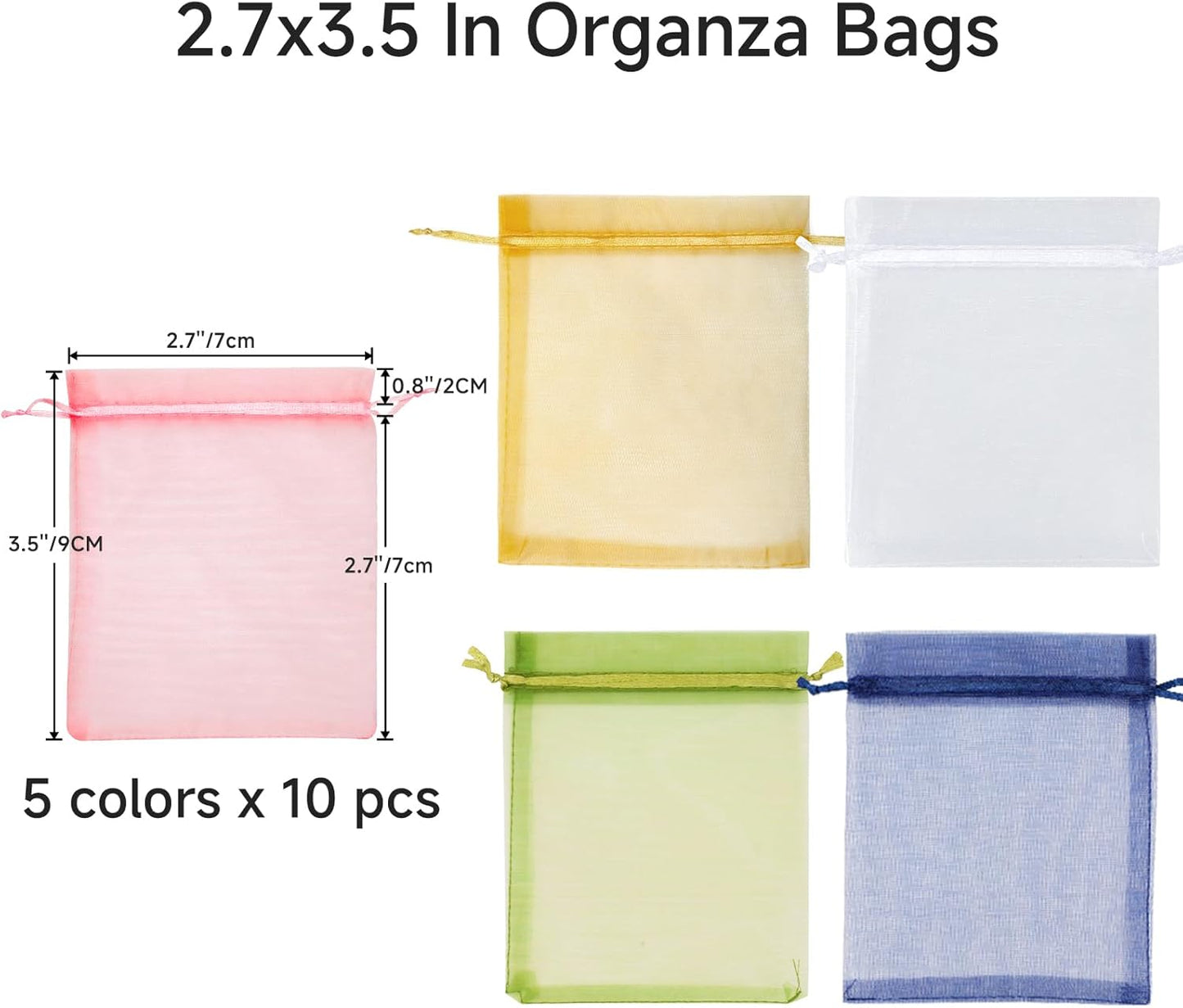 joycraft 50Pcs Organza Bags, 2x3 inch Gift Favor Bags, White Wedding Favor Bags, Jewelry Pouches with Drawstring, Mesh Bags Drawstring for Jewelry, Festival, Makeup, Candy, Desserts