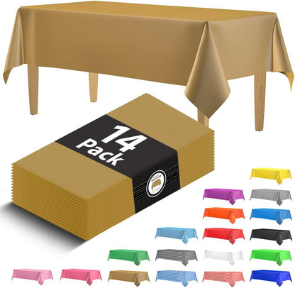 14 Pack Black 54 x 108 in. Rectangle Disposable Plastic Tablecloths - Smooth Decorative Covers for Parties, Weddings