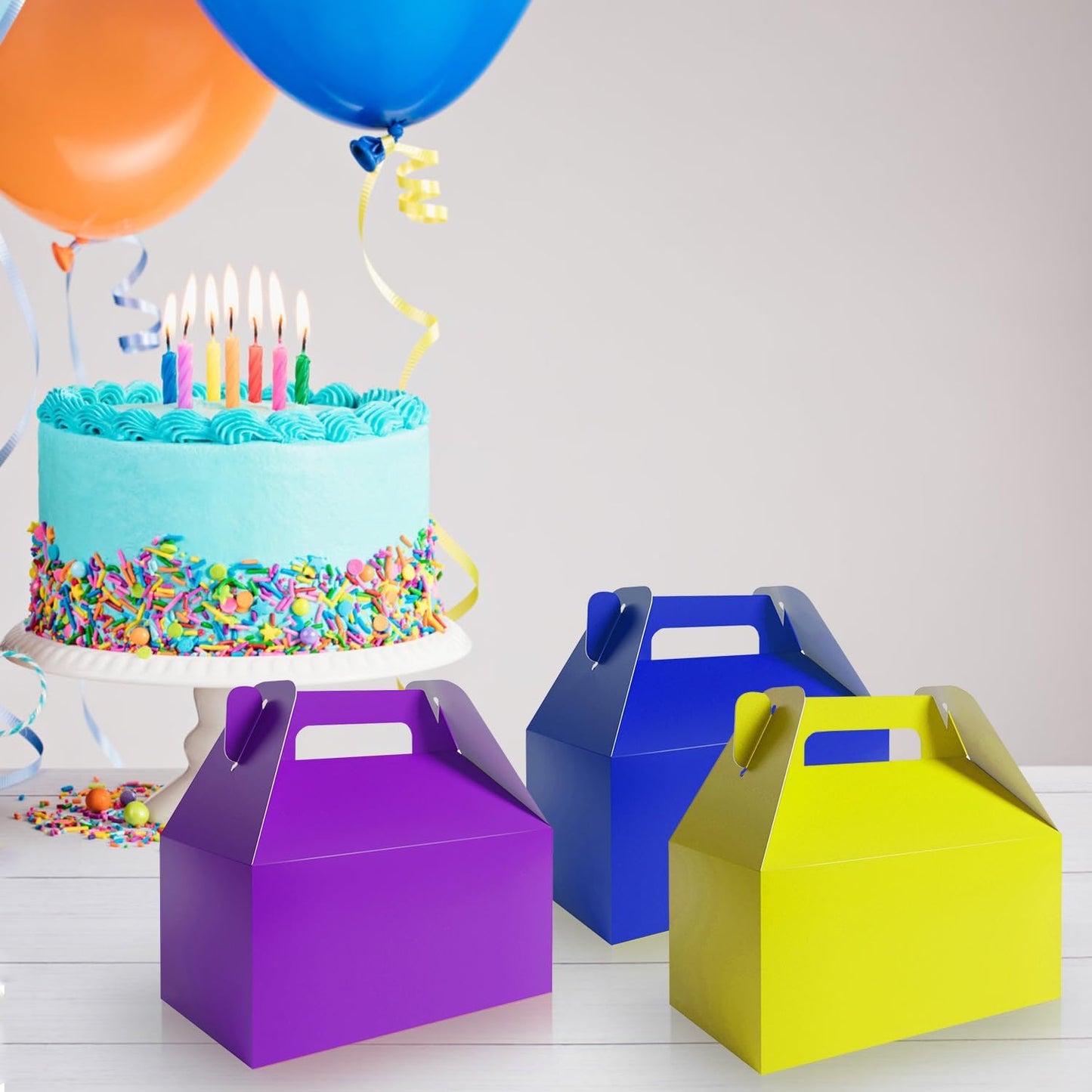XAGLVV 24 Pack White Paper Gable Boxes,6.2 Inch Candy Boxes with Handle, Snack Party Favor& Gift Cookie bags for kids Birthday,Wedding, Baby Shower, Graduation.