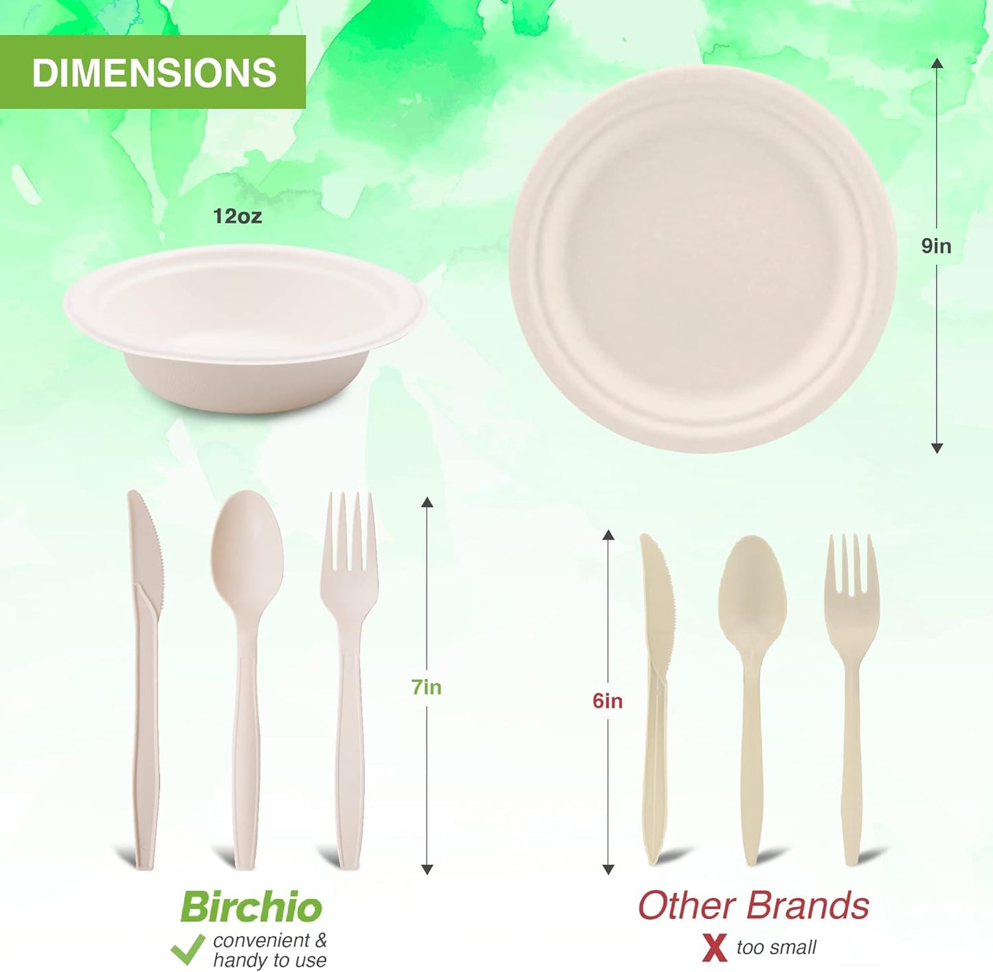 250 Piece Biodegradable Paper Plates Set (EXTRA LONG UTENSILS), Disposable Dinnerware Set, Eco Friendly Compostable Plates & Utensil include Plates, Forks, Knives and Spoons for Party