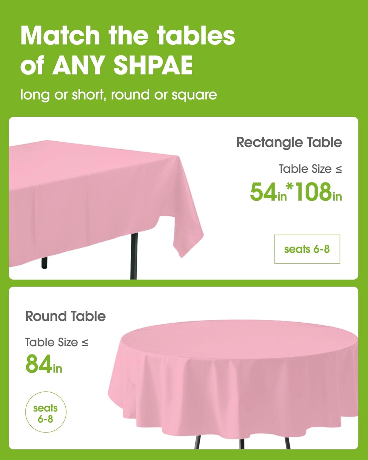 Pureegg Plastic Table Cloth Disposable 6 Pack, 54 x 108 Inch Table Cloths, Party, Picnic, Wedding, Decorative Tablecloths, Rectangle, White Plastic Cover, Waterproof, White